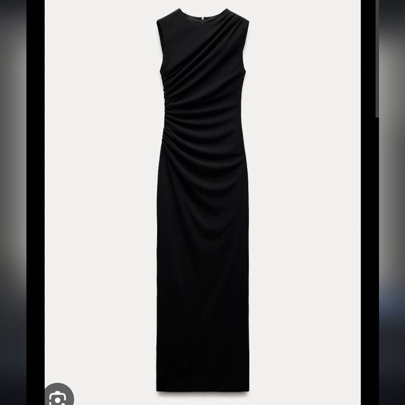 ZARA Black long flowy dress with side slits and chiffon back inserts
